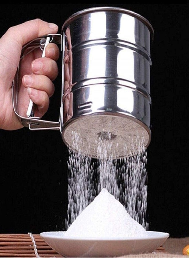 Nytra creation Stainless Steel Flour Sifter, 3-Cup Capacity, Double Mesh Sieve, Ergonomic Handle, 15 x 10 x 15 Cm, Silver - Image 2